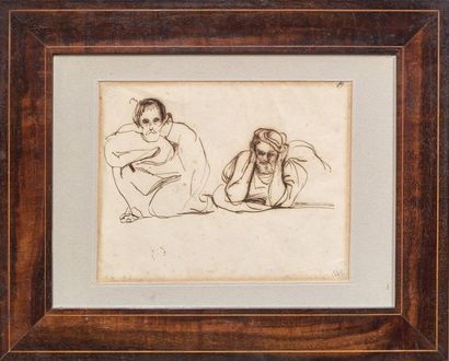 Eugène DELACROIX (1798-1863) attribué à 
Deux personnages orientaux
Plume et encre...