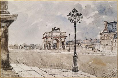 Edouard Jacques DUFEU (Marseille 1840-1900) 
L'Arc du Carrousel
Aquarelle encre noire...