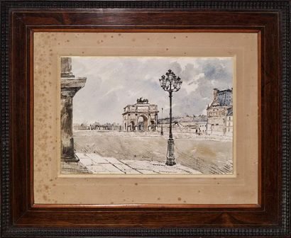 Edouard Jacques DUFEU (Marseille 1840-1900) 
L'Arc du Carrousel
Aquarelle encre noire...