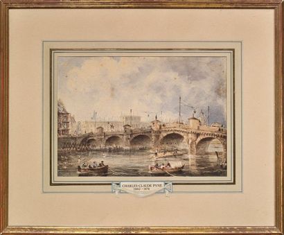 Charles Claude PYNE (Guildford 1802-1878) 
Vue du Pont Neuf
Aquarelle grattage et...