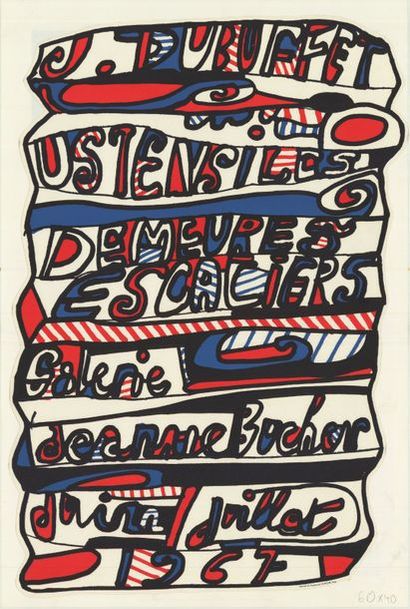 Jean DUBUFFET - 1967 Ustensiles- Demeures escaliers - Affiche française roulée en...