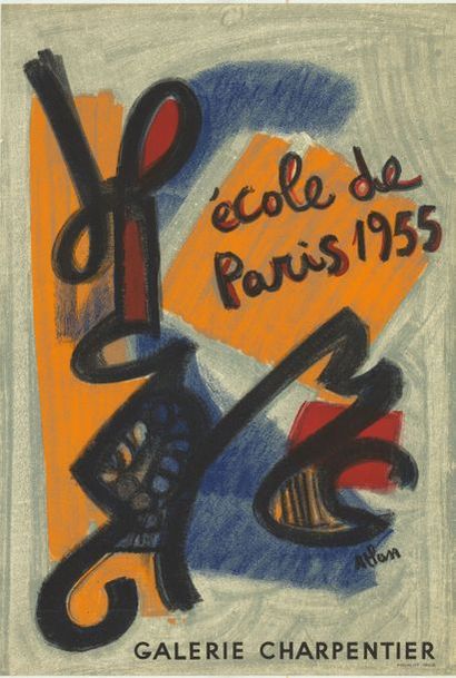 ATLAN - 1955 Ecole de Paris - Affiche française roulée coté trace d’humidité - 64,1x43,9...