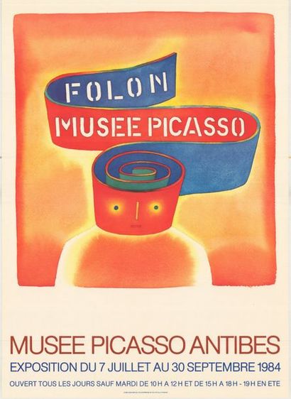 Jean-Michel FOLON - 1984 Musée Picasso - Antibes - Affiche française roulée en très...