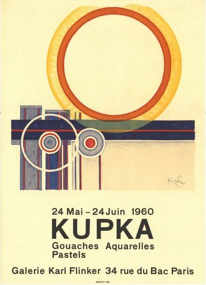 KUPKA - 1960 Pastels et aquarelles gouaches - Affiche française roulée - Pliures,...