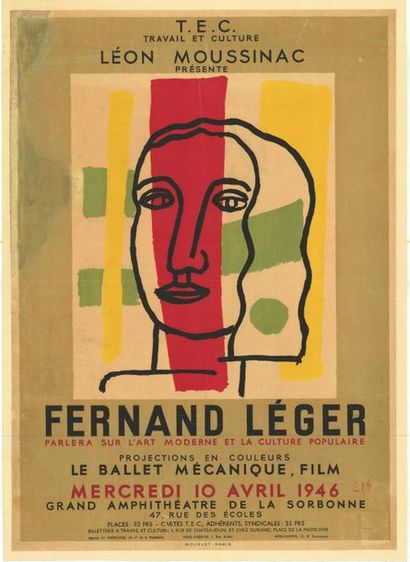 Fernand LEGER - 1946 Le ballet mécanique, film - Affiche française entoilée en mauvais...