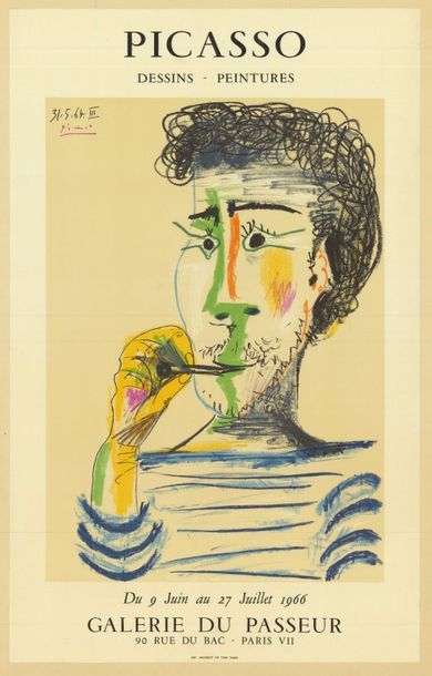 Pablo PICASSO - 1966 Dessins, Peintures - Galerie du Passeur. Affiche entoilée en...