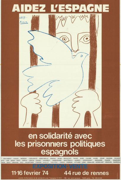 Pablo PICASSO - 1974 Aidez L'Espagne. Affiche roulée en très bon état. 34x50cm