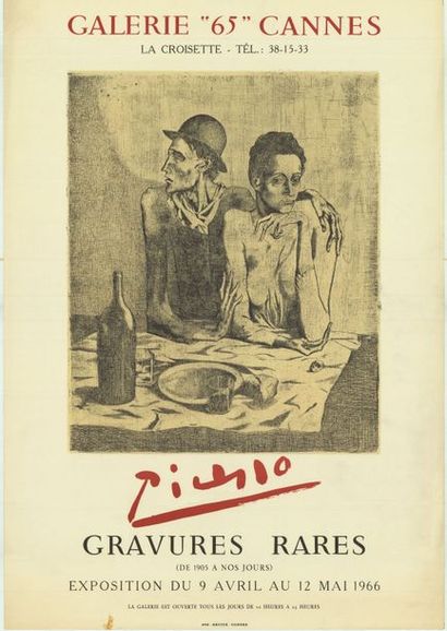 Pablo PICASSO - 1966 Galerie 65 Cannes - Gravures rares. Affiche roulée en bon état,...