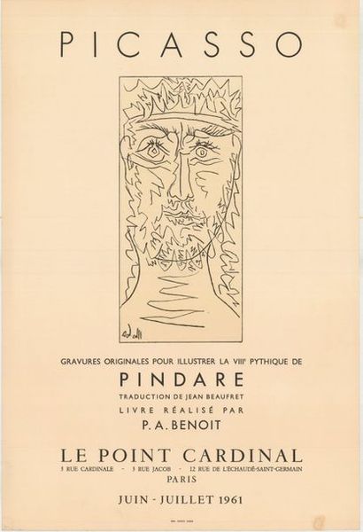Pablo PICASSO - 1961 Illustrations du livre "Pindare". Le Point Cardinal. Affiche...