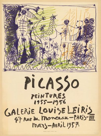 Pablo PICASSO - 1957 Peintures 1955-1956 - Galerie Louise Leiris. Affiche entoilée...