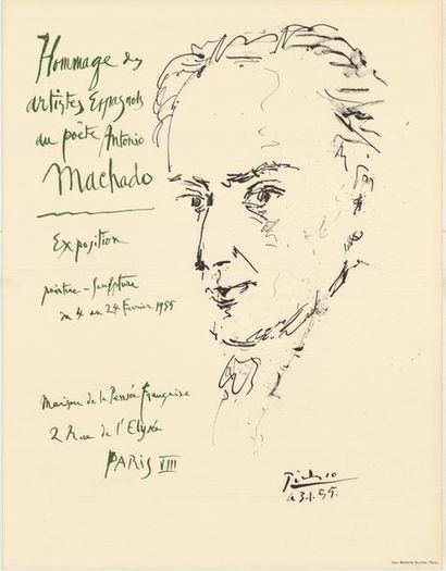Pablo PICASSO - 1955 Hommage des Artistes Espagnols au Poete Antonio Machado. Imprimerie...
