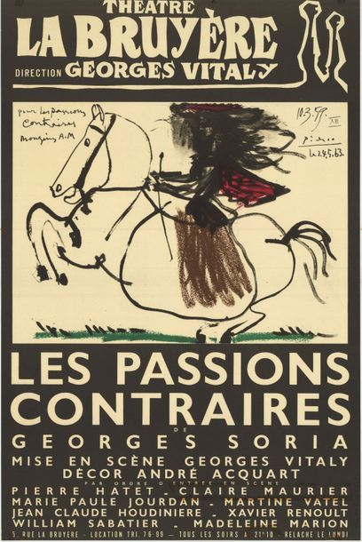 Pablo PICASSO - 1963 Théatre La Bruyère - Les Pensées Contraires. Affiche roulée...