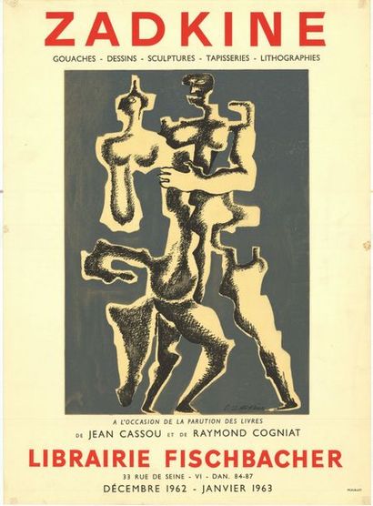ZADKINE - 1963 Librairie fischbacher - Affiche française roulée - Petites pliures...