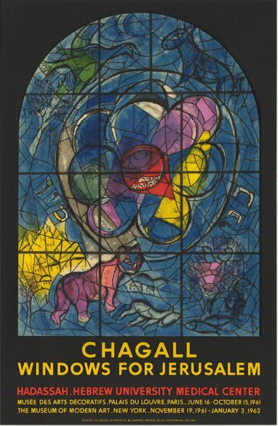 Marc CHAGALL - 1962 Windows for Jerusalem - Lithographie, Imprimerie Mourlot. Affiche...