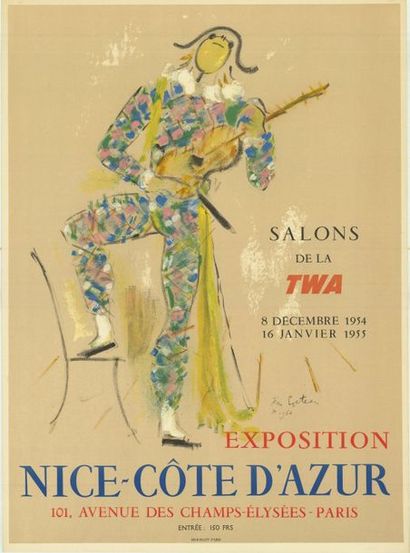 Jean COCTEAU - 1954 Exposition Nice-Côte d'Azur - Salons de la TWA. Affiche roulée...