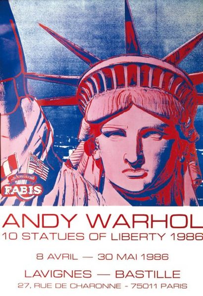 Andy Warhol 10 statues of Liberty 1986. Aff. N.E. B.E. B + Déchirures et plis dans...