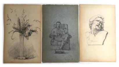 null Carnet de 17 dessins 

au crayon représentants du mobilier, des fleurs, des...