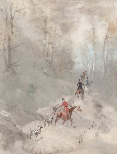 Baron FINOT (1830-?) Chasse à courre
Gouache
Signée en bas à droite et datée indistinctement...