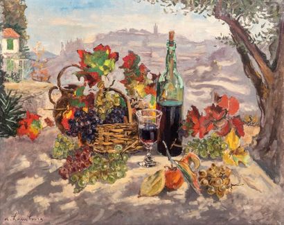 André HAMBOURG (1909-1999) Le vin et le raisin, Mougins, 1956 Huile sur toile Signée...
