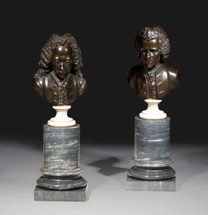 Pierre-Philippe THOMIRE (1751-1843) Paire de bustes en bronze à patine brune représentant...