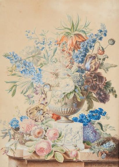 ECOLE FRANCAISE DU XIXème siècle Bouquet fleuri
Gravure signée en bas à droite
26...