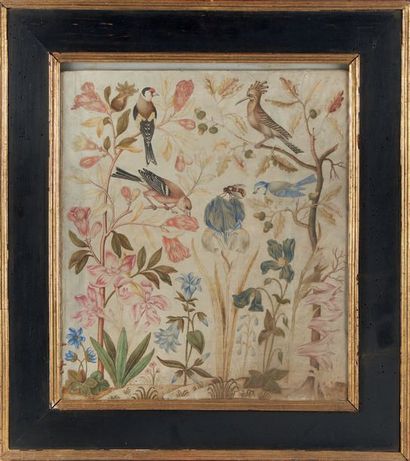 Ecole ALLEMANDE, du XVIIème siècle Oiseaux et fleurs
Gouache et crayon noir sur vélin
39...