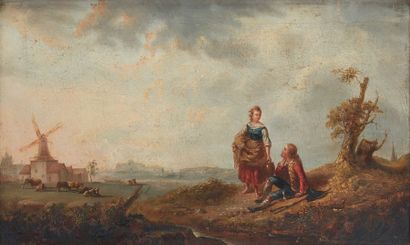 ÉCOLE FRANÇAISE, vers 1840 Couple de bergers
Sur sa toile d'origine
29 x 47 cm
Monogrammé...