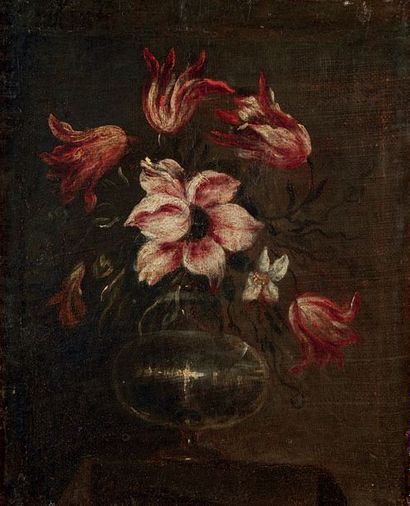 Ecole ITALIENNE, du XVIIIème siècle Bouquet de fleurs dans un vase
Toile marouflée...