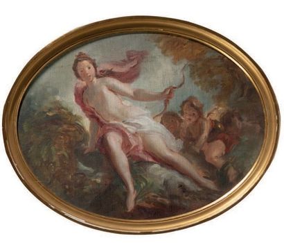 Ecole FRANÇAISE, du XIXème siècle Figure de l'Amour
Toile ovale marouflée sur panneau
28,5...