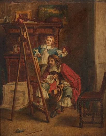 Ecole FRANÇAISE, du XIXème siècle Leçon de peinture
Paire d'huiles sur panneau
27...