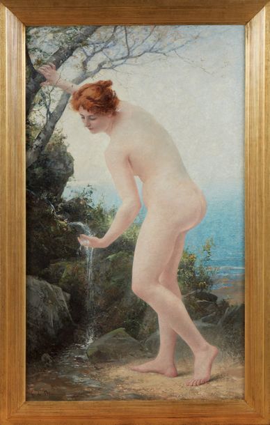 Georges de DRAMARD (1839-1900) Femme nue à la cascade
Huile sur toile
Signée en bas...