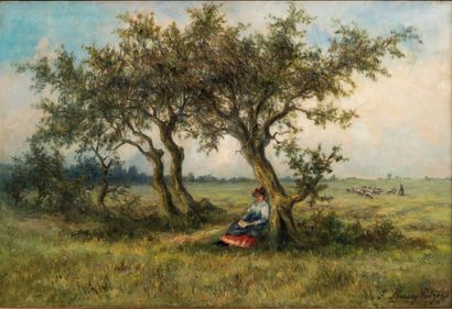 Félicie RANSY-PUTZEYS (1853-1929) Elégante sous un arbre
Huile sur toile signée en...