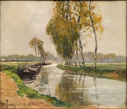 Henri JOURDAIN (1864-1931) Peniche au bord des berges
Aquarelle gouachée signée en...