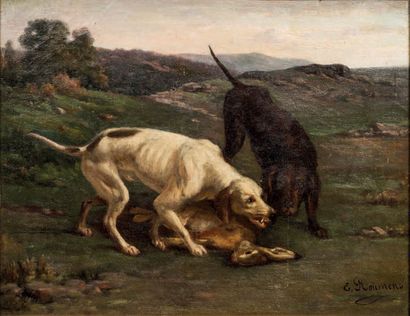 Emile ROUMENS (1825-1901) Scène de chasse
Huile sur toile signée en bas à droite
33...