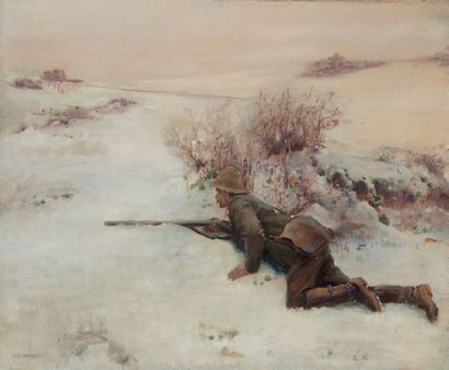 Jules Alexis MUENIER (1863-1942) Chasseur sous la neige
Huile sur panneau
Signée...