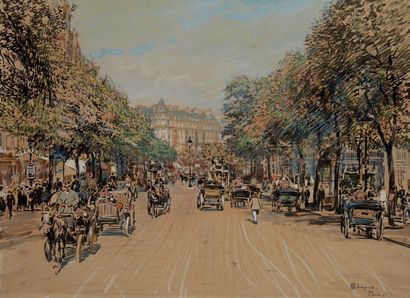 Pierre CHAPUIS (1863-1942) Calèche à Paris
Aquarelle rehaussée de pastel Signée en...
