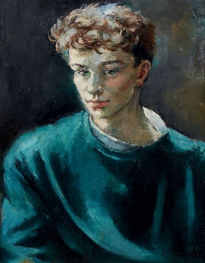 Jean Denis MAILLARD (1913- ?) Jeune homme au pull-over bleu
Huile sur toile signée...