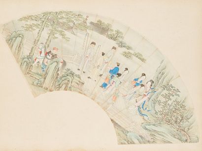 CHINE - XIXe siècle 
Peinture sur éventail, encre et couleurs sur papier, représentant...
