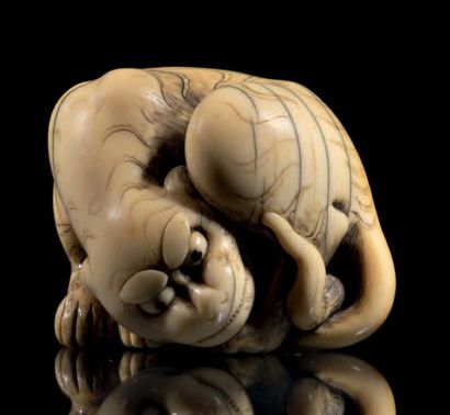 Epoque EDO (1603 - 1868), XVIIIe siècle * Netsuke en ivoire représentant un tigre...
