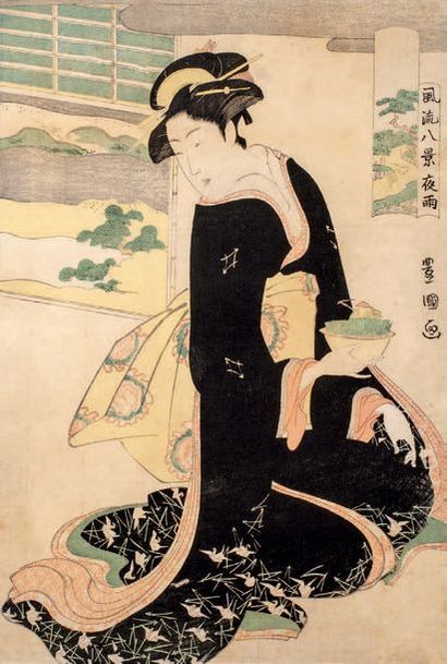 Utagawa Toyokuni I (1769-1825) Oban tate-e, pluie de nuit, Yau, de la série les huit...