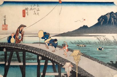 Utagawa Hiroshige (1797-1858) Oban yoko-e de la série Tokaido gojusan tsugi no uchi,...