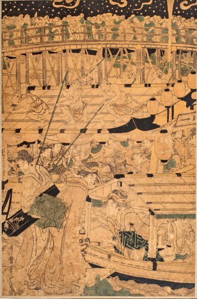 XIXe siècle Ensemble comprenant dix estampes, dont cinq de Hokusai, une par Toyokuni...