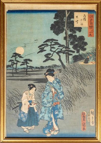 Utagawa Hiroshige II (1826-1869) et Utagawa Toyokuni III (1786-1865) Ensemble comprenant...