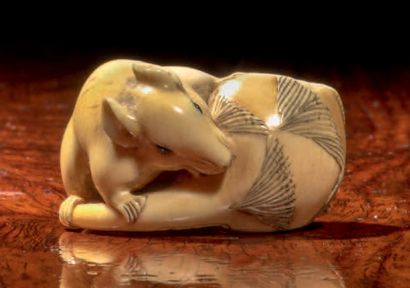 Epoque EDO (1603 - 1868), XIXe siècle * Netsuke en ivoire, rat mangeant une gourde....