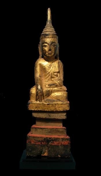 BIRMANIE - CAMBODGE - LAOS - SIAM - VIÊTNAM Statuette de Bouddha. En bois laqué et...