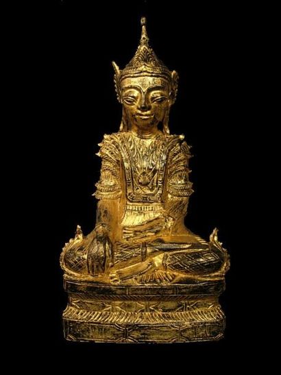 BIRMANIE - CAMBODGE - LAOS - SIAM - VIÊTNAM Statuette de Bouddha en bois laqué et...