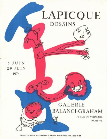 Charles LAPICQUE - 1973/1974 - 2 affiches Portraits Imaginaires - Galerie Balanci...