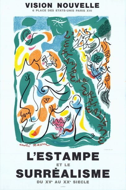 André MASSON - 1972 L’Estampe et le surréalisme . Affiche française imprimée en lithographie,...