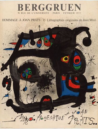 Joan MIRO Hommage a Joan Prats - Affiche française roulée - pliures, adhésifs au...