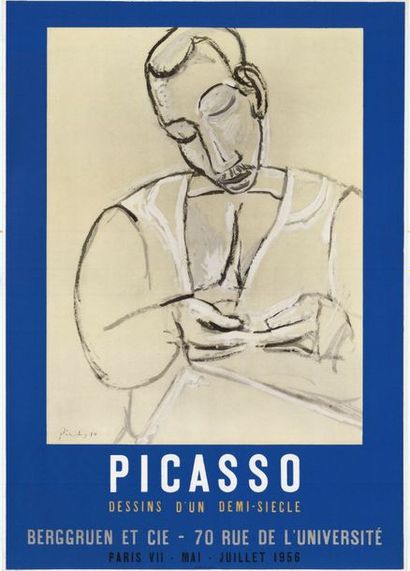 Pablo PICASSO - 1956 Dessins d'un demi siècle - Berggruen et Cie. Affiche roulée...